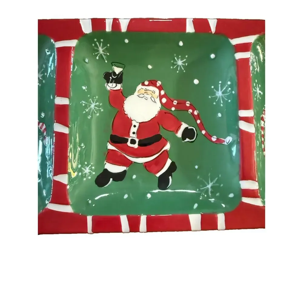 Bella Casa by Ganz Santa 3-Section Divided Tray Christmas BC15912 Ceramic